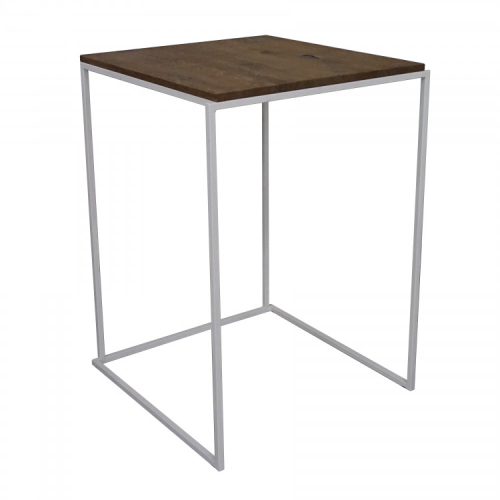 Table haute blanche 80x80cm plateau bois